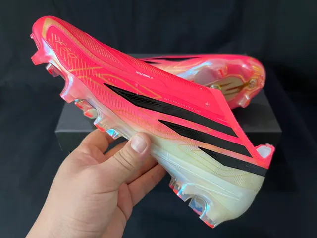 Adidas Pink Black Laceless Sock-Fit Upper Iridescent Synthetic Firm-Ground Soccer Shoes 4