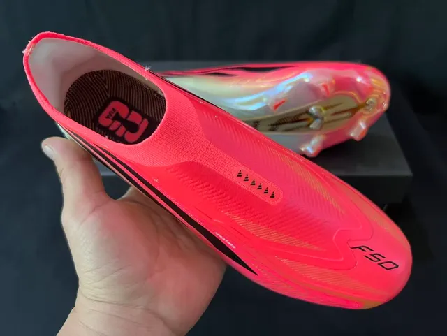 Adidas Pink Black Laceless Sock-Fit Upper Iridescent Synthetic Firm-Ground Soccer Shoes 5