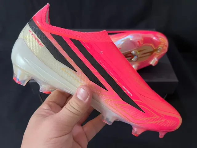 Adidas Pink Black Laceless Sock-Fit Upper Iridescent Synthetic Firm-Ground Soccer Shoes 6