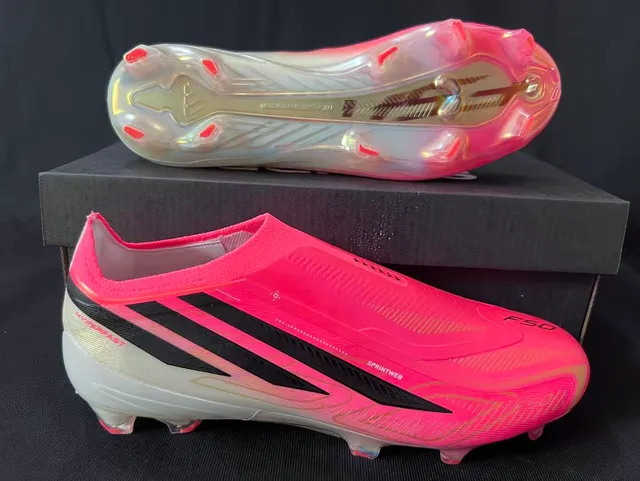 Adidas Pink Black Laceless Sock-Fit Upper Iridescent Synthetic Firm-Ground Soccer Shoes 7