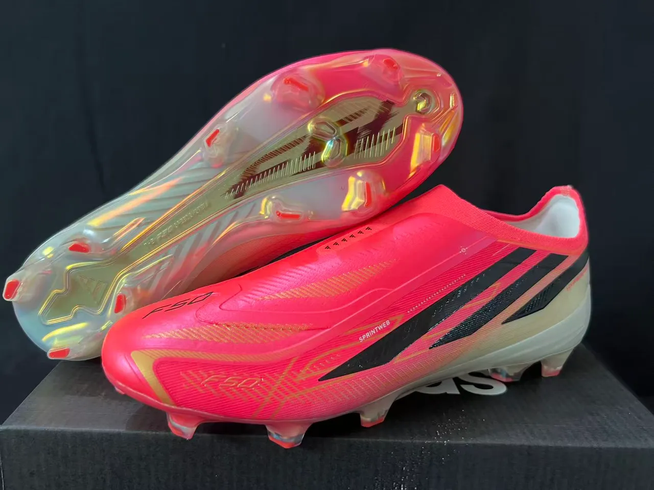 Adidas Pink Black Laceless Sock-Fit Upper Iridescent Synthetic Firm-Ground Soccer Shoes 8