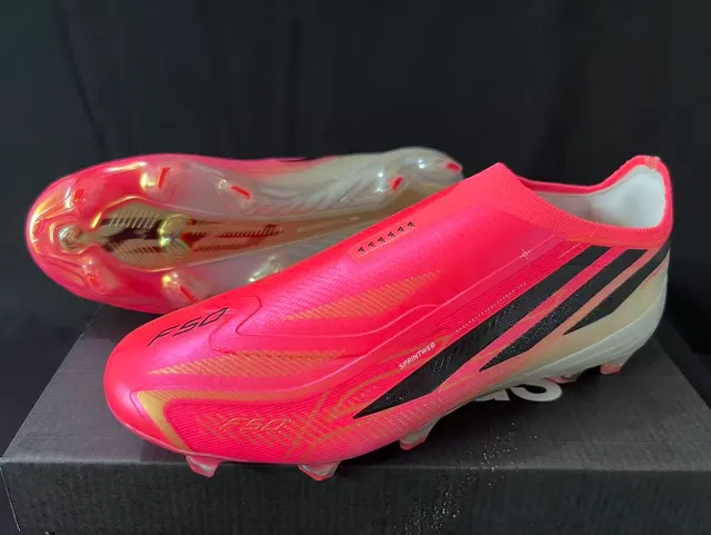 Adidas Pink Black Laceless Sock-Fit Upper Iridescent Synthetic Firm-Ground Soccer Shoes 9