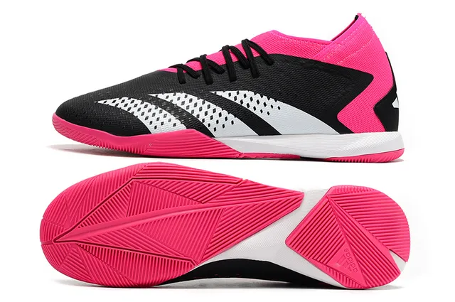 Adidas Sapatos de futebol indoor rosa preto corte baixo colar de meia perfurado upper sintético 10