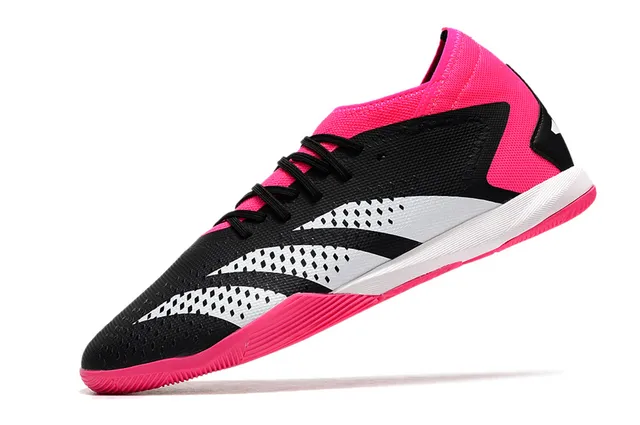 Adidas Sapatos de futebol indoor rosa preto corte baixo colar de meia perfurado upper sintético 12