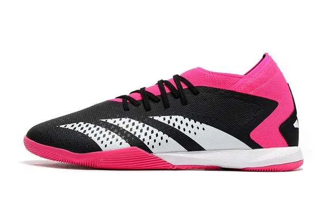 Adidas Sapatos de futebol indoor rosa preto corte baixo colar de meia perfurado upper sintético 13