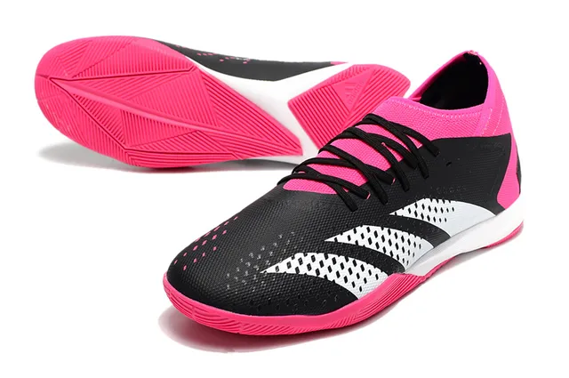 Adidas Sapatos de futebol indoor rosa preto corte baixo colar de meia perfurado upper sintético 14