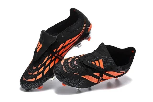 Adidas Predator Noir Orange Sans Lacets Fermeture à Sangle Asymétrique Motif de Superposition Synthétique Chaussures de Football pour Sol Ferme 2