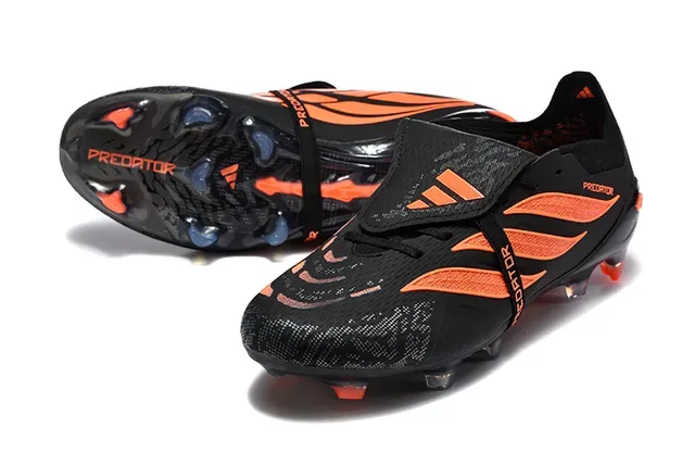 Adidas Predator Noir Orange Sans Lacets Fermeture à Sangle Asymétrique Motif de Superposition Synthétique Chaussures de Football pour Sol Ferme 6