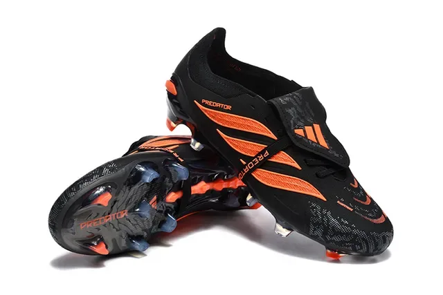 Adidas Predator Noir Orange Sans Lacets Fermeture à Sangle Asymétrique Motif de Superposition Synthétique Chaussures de Football pour Sol Ferme 7