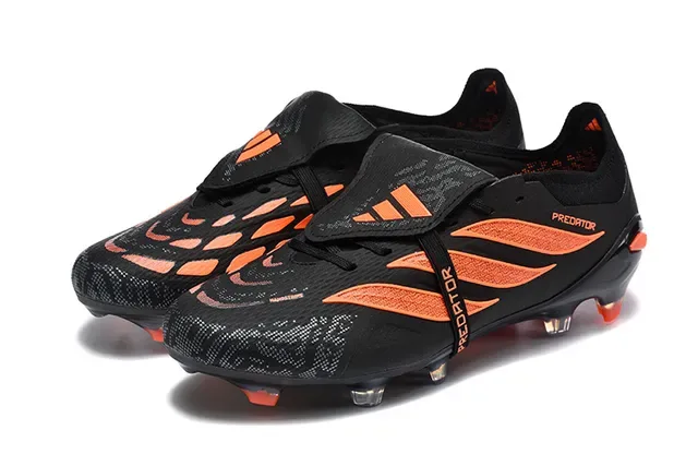 Adidas Predator Noir Orange Sans Lacets Fermeture à Sangle Asymétrique Motif de Superposition Synthétique Chaussures de Football pour Sol Ferme 8