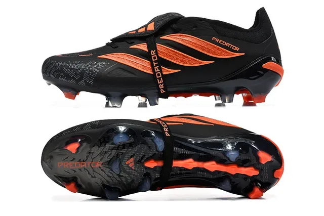 Adidas Predator Noir Orange Sans Lacets Fermeture à Sangle Asymétrique Motif de Superposition Synthétique Chaussures de Football pour Sol Ferme 9