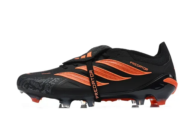 Adidas Predator Noir Orange Sans Lacets Fermeture à Sangle Asymétrique Motif de Superposition Synthétique Chaussures de Football pour Sol Ferme 10