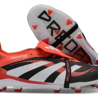 Adidas Predator Black Orange Laceless Strap Closure Three-Stripe Side Overlay Firm-Ground Soccer Shoes