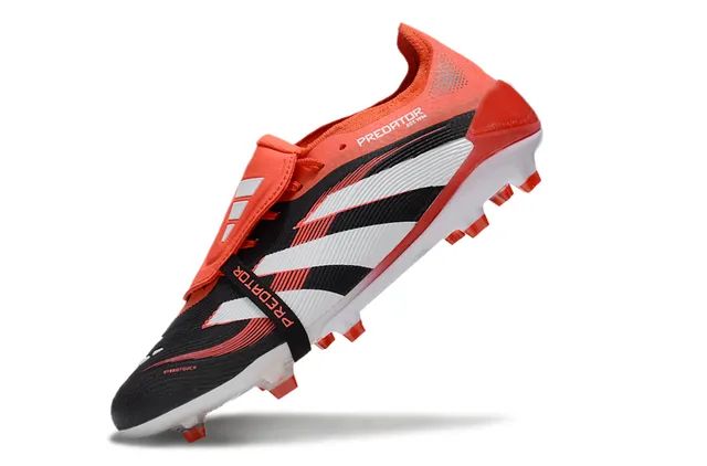 Adidas Predator Black Orange Laceless Strap Closure Three-Stripe Side Overlay Firm-Ground Soccer Shoes 2