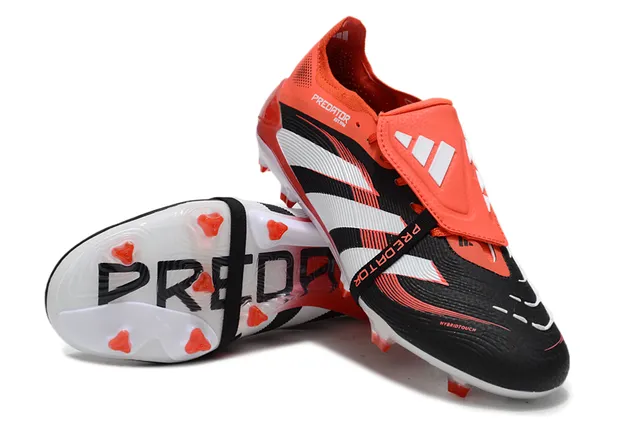 Adidas Predator Black Orange Laceless Strap Closure Three-Stripe Side Overlay Firm-Ground Soccer Shoes 3