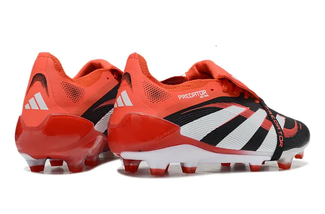 Adidas Predator Black Orange Laceless Strap Closure Three-Stripe Side Overlay Firm-Ground Soccer Shoes 4