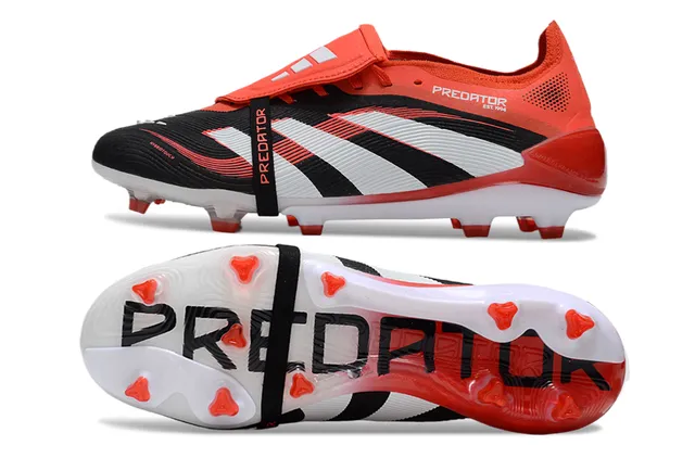 Adidas Predator Black Orange Laceless Strap Closure Three-Stripe Side Overlay Firm-Ground Soccer Shoes 5