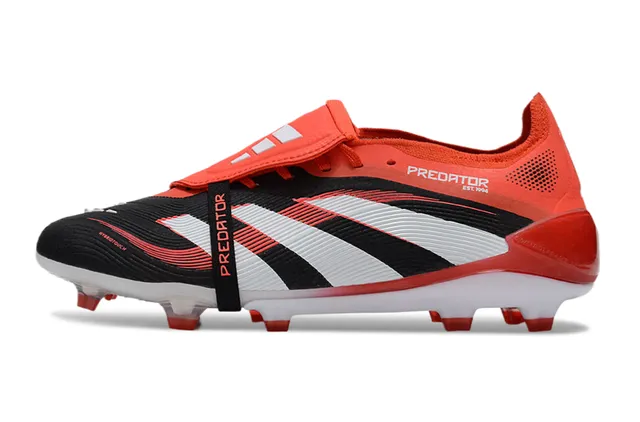 Adidas Predator Black Orange Laceless Strap Closure Three-Stripe Side Overlay Firm-Ground Soccer Shoes 6