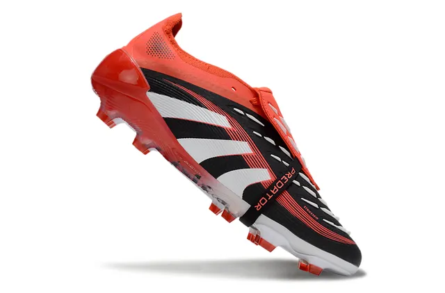 Adidas Predator Black Orange Laceless Strap Closure Three-Stripe Side Overlay Firm-Ground Soccer Shoes 7