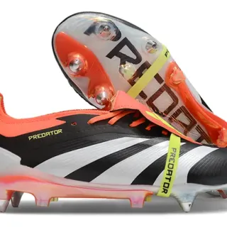 Adidas Predator Black Orange Low-Cut Synthetic Upper Three-Stripe Side Paneling Firm-Ground Soccer Shoes