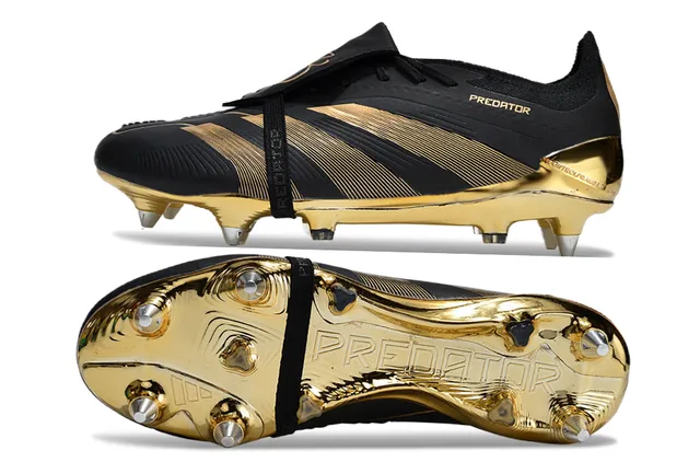 Adidas Predator Black Orange Low-Cut Synthetic Upper Three-Stripe Side Paneling Firm-Ground Soccer Shoes 7
