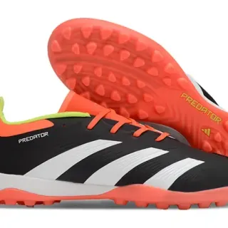 Adidas Predator Negro Naranja Low-Cut Upper Sintético Tres Rayas Blancas Zapatillas de Fútbol Turf