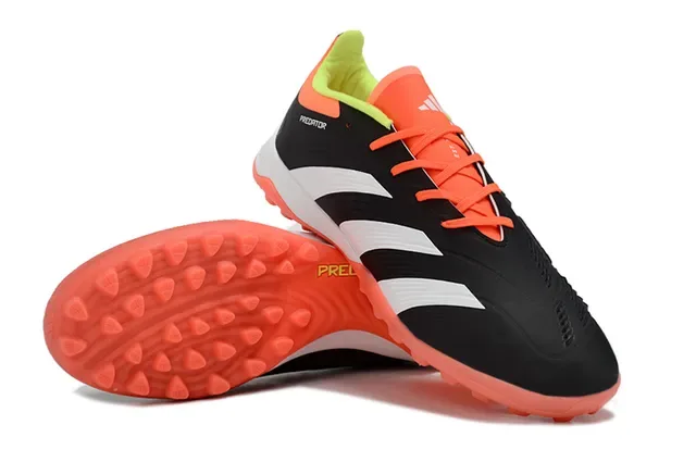 Adidas Predator Preto Laranja Low-Cut Upper Sintético Três Listras Brancas Chuteiras de Futebol Turf 4