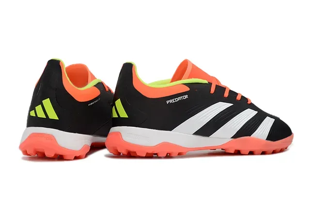 Adidas Predator Preto Laranja Low-Cut Upper Sintético Três Listras Brancas Chuteiras de Futebol Turf 5