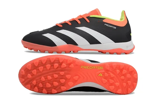 Adidas Predator Preto Laranja Low-Cut Upper Sintético Três Listras Brancas Chuteiras de Futebol Turf 6