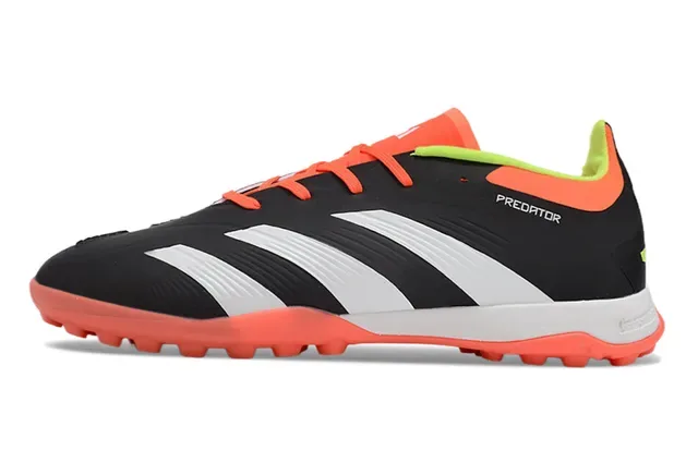 Adidas Predator Preto Laranja Low-Cut Upper Sintético Três Listras Brancas Chuteiras de Futebol Turf 7