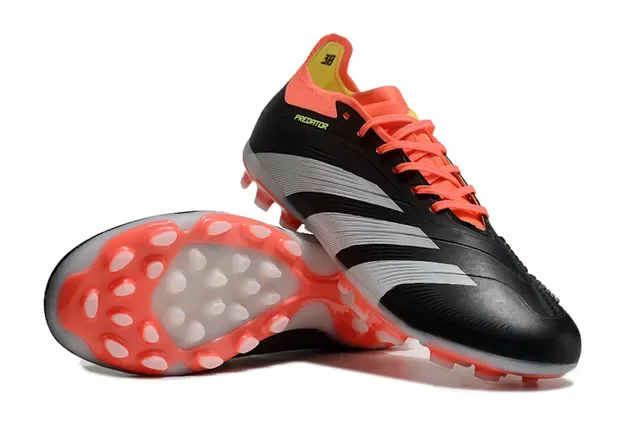 Adidas Predator Noir et Orange Upper Synthétique Panneau Latéral Trois Rayures Firm-Ground Chaussures de Football 3