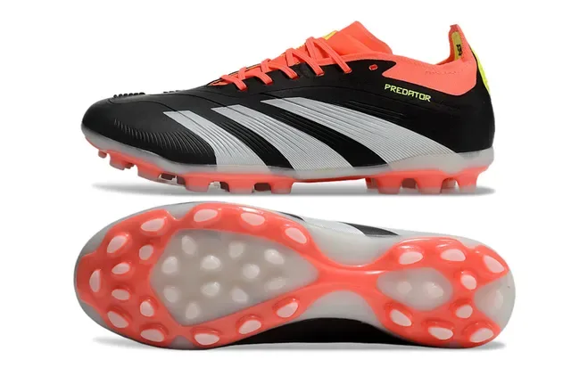 Adidas Predator Noir et Orange Upper Synthétique Panneau Latéral Trois Rayures Firm-Ground Chaussures de Football 5