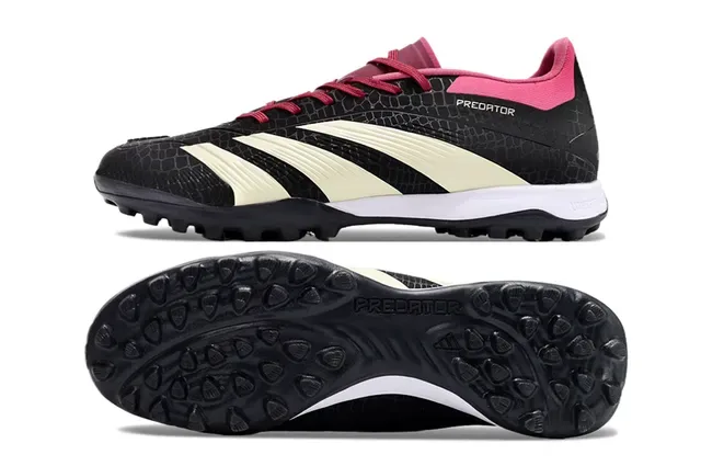 Adidas Predator Zapatos de fútbol negro y rosa con upper sintético texturizado y tacos cónicos para césped artificial 6
