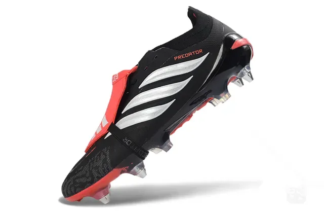 Adidas Predator Noir Rouge Sans lacets Fermeture sangle Tige synthétique texturée pour terrain ferme Chaussures de football 3