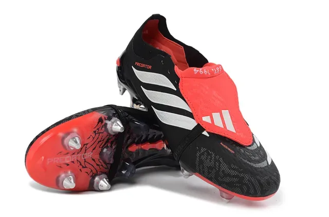 Adidas Predator Noir Rouge Sans lacets Fermeture sangle Tige synthétique texturée pour terrain ferme Chaussures de football 4