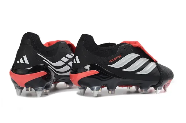 Adidas Predator Noir Rouge Sans lacets Fermeture sangle Tige synthétique texturée pour terrain ferme Chaussures de football 5