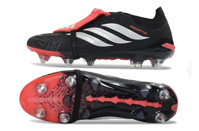 Adidas Predator Noir Rouge Sans lacets Fermeture sangle Tige synthétique texturée pour terrain ferme Chaussures de football 6