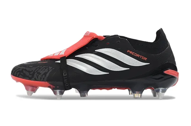 Adidas Predator Noir Rouge Sans lacets Fermeture sangle Tige synthétique texturée pour terrain ferme Chaussures de football 7