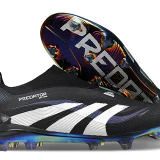 Adidas Predator Black White Sock-Fit Collar Iridescent Holographic Soleplate Firm-Ground Soccer Shoes