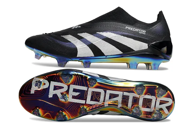 Adidas Predator Black White Sock-Fit Collar Iridescent Holographic Soleplate Firm-Ground Soccer Shoes 6