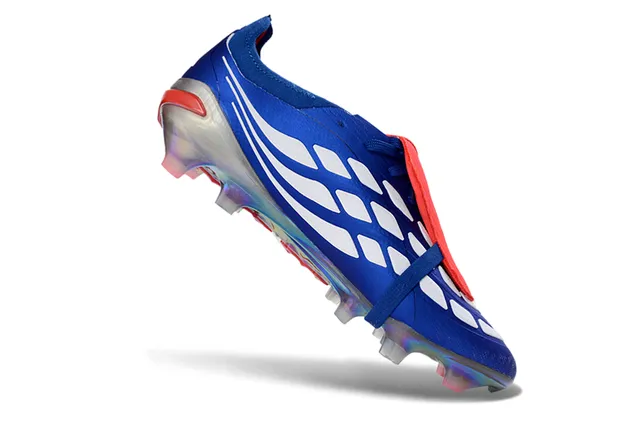 Adidas Predator Blue Red Laceless Strap Closure Iridescent Heel Counter Firm-Ground Soccer Shoes 2