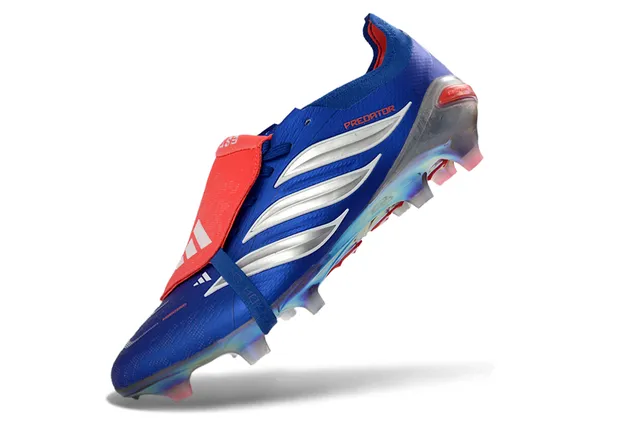 Adidas Predator Blue Red Laceless Strap Closure Iridescent Heel Counter Firm-Ground Soccer Shoes 3