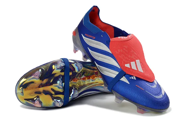 Adidas Predator Blue Red Laceless Strap Closure Iridescent Heel Counter Firm-Ground Soccer Shoes 4