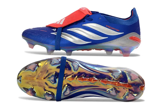 Adidas Predator Blue Red Laceless Strap Closure Iridescent Heel Counter Firm-Ground Soccer Shoes 6