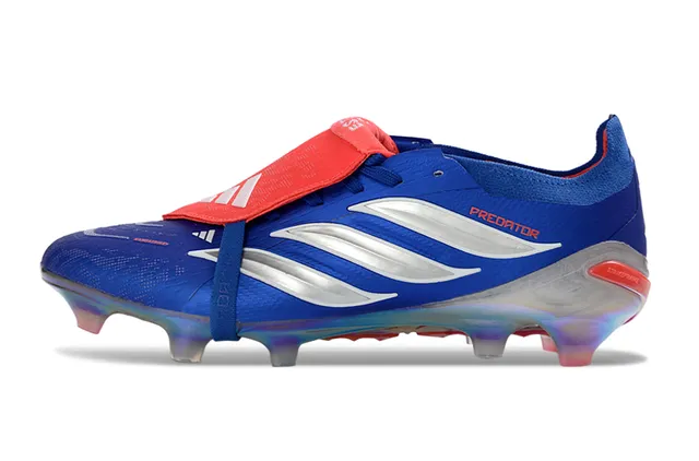 Adidas Predator Blue Red Laceless Strap Closure Iridescent Heel Counter Firm-Ground Soccer Shoes 7