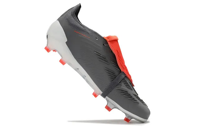 Adidas Predator Gray Red Laceless Strap Closure Three White Stripes Firm-Ground Soccer Shoes 5