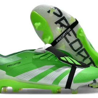 Adidas Predator Green White Low-Cut Synthetic Upper Three-Stripe Midfoot Overlay Firm-Ground Soccer Shoes