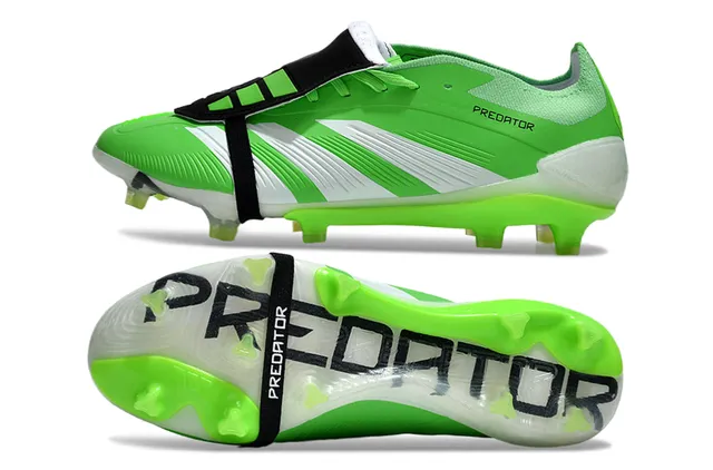 Adidas Predator Green White Low-Cut Synthetic Upper Three-Stripe Midfoot Overlay Firm-Ground Soccer Shoes 6