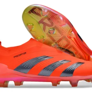 Adidas Predator Orange Black Low-Cut Sock-Fit Upper Three Stripes Firm-Ground Soccer Shoes