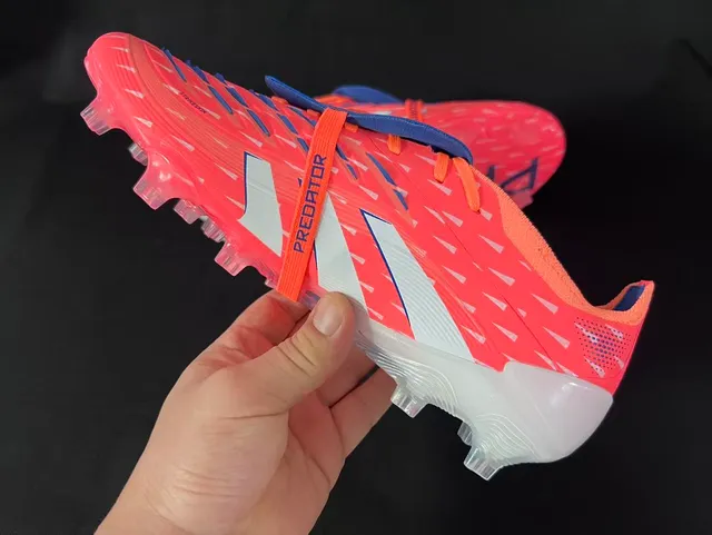 Adidas Predator Orange Bleu Sans lacets Fermeture à sangle Hybrid-Touch Haut Terrain ferme Chaussures de football 4